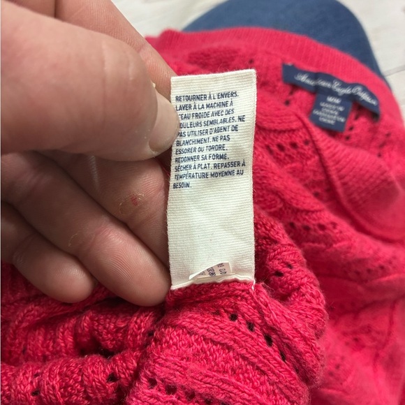 American Eagle Medium Outfitters Pink Crochet Cable Knit Crew Neck Sweater EUC - Picture 6 of 7